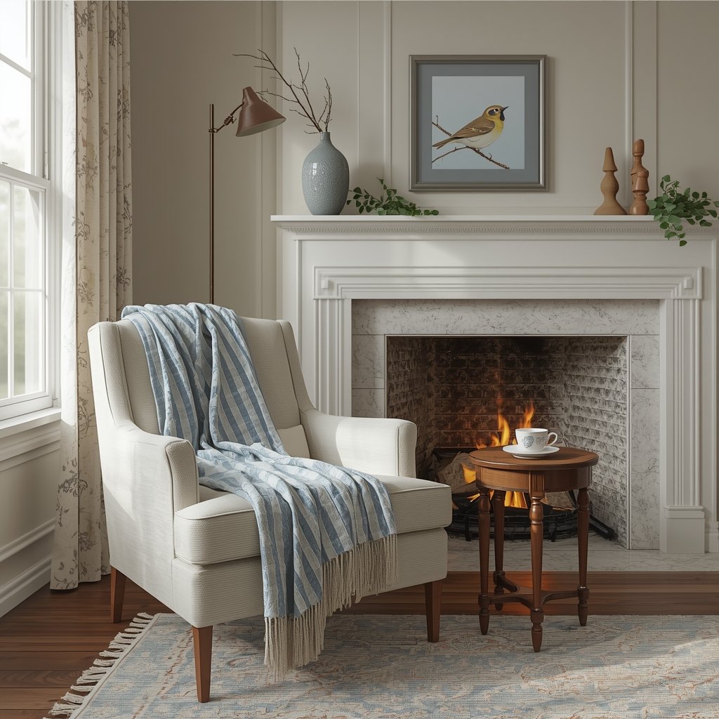 lucid origin make a realistic image of a cozy chair with a thr 0