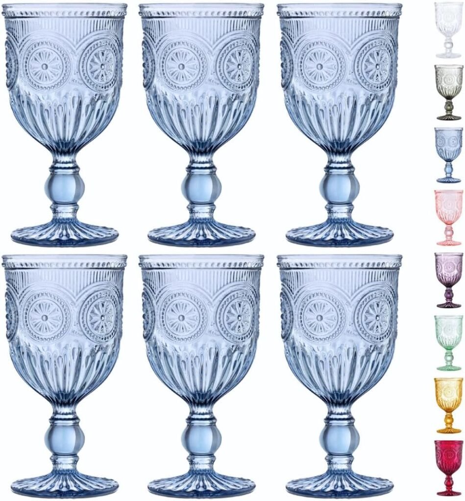 How to set a Beautiful Easter Table blue pressed glass vintage style sunflower goblet