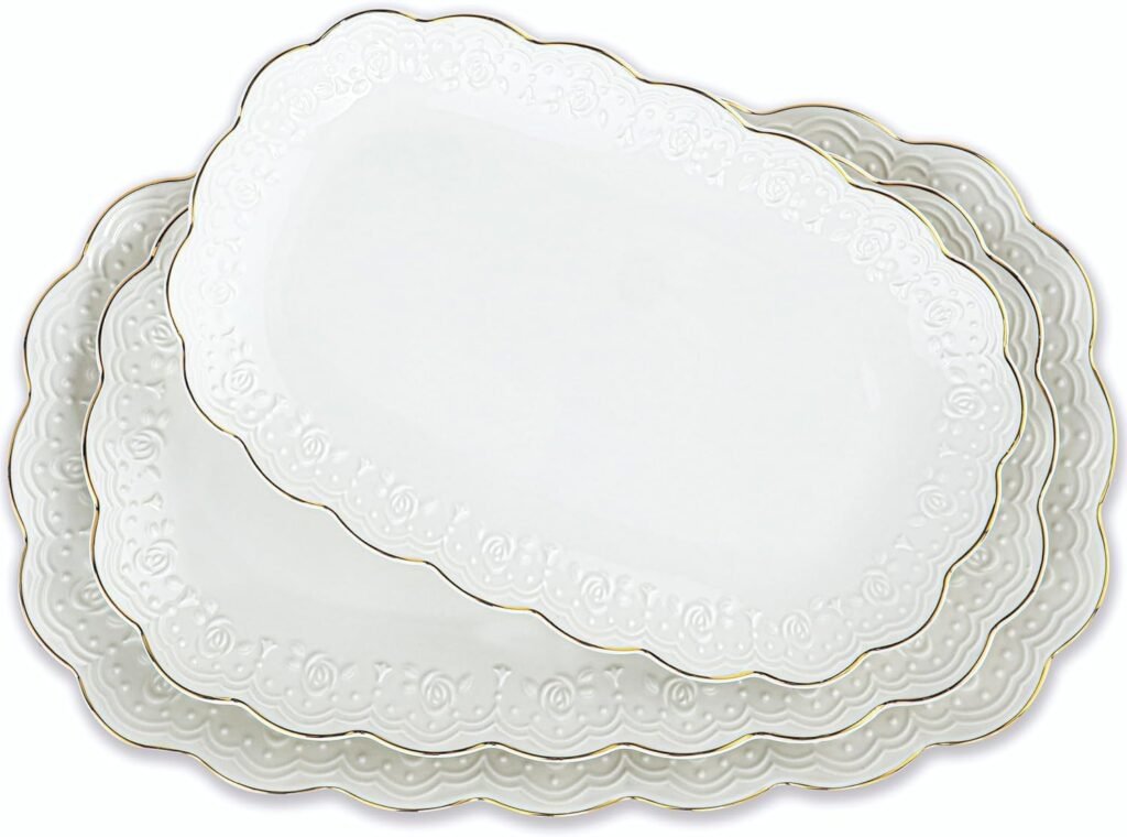 How to set a Beautiful Easter Table scalloped serving platters