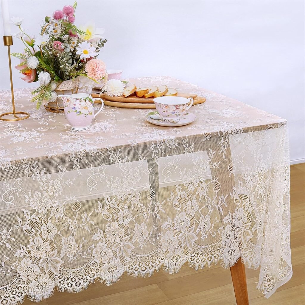 How to set a Beautiful Easter Table lace scalloped edge tablecloth